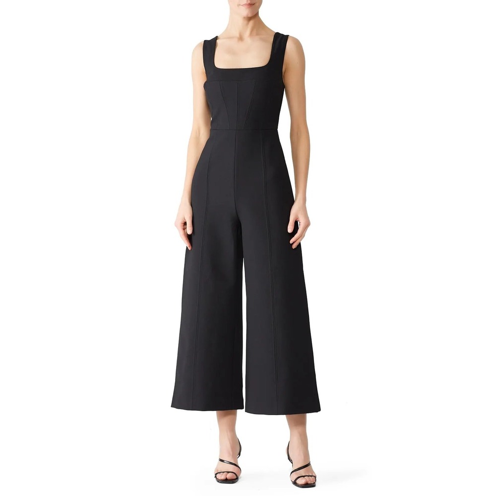 C/MEO Collective Impulse Black Crepe Wide Leg Jumpsuit 6 Square Neck Minimalist